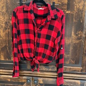 Plaid Button-Down Shirt in Red and Black